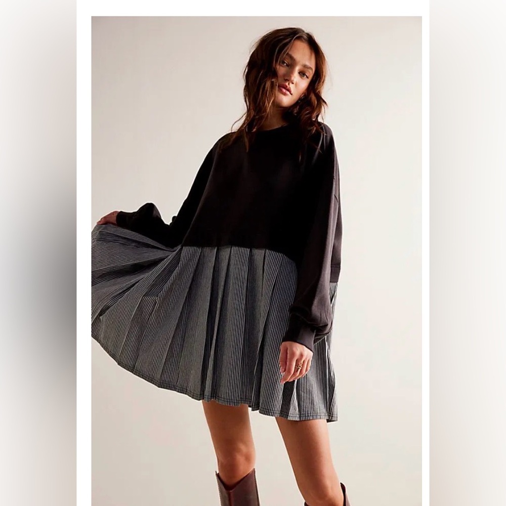 Free People Eleanor Sweatshirt Tunic Dress Oversized Cotton Striped